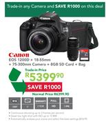 Canon EOS 1200D + 18-55mm + 75-300mm Camera + 8GB SD Card + Bag