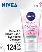 Nivea Perfect & Radiant 3 In 1 Even Tone Cleanser-150ml Each