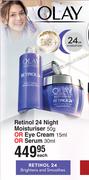 Olay Retinol 24 Night Moisturiser 50g Or Eye Cream 15ml Or Serum 30ml-Each