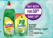 Sunlight Regular Dishwashing Liquid 750ml Plus Refill Doy 750ml-Both For
