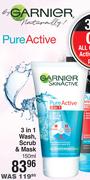 Garnier Pure Active 3 In 1 Wash, Scrub & Mask-150ml