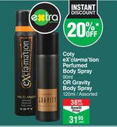 Coty Exclamation Perfumed Body Spray 90ml Or Gravity Body Spray 120ml Assorted-Each