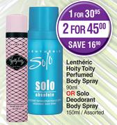Lentheric Hoity Toity Perfumed Body Spray 90ml Or Solo Deodorant Body Spray 150ml Assorted-For 1