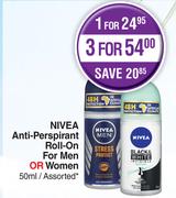 Nivea Anti Perspirant Roll On For Men Or Women Assprted-50ml