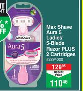Max Shave Aura 5 Ladies 5 Blade Razor Plus 2 Cartridges