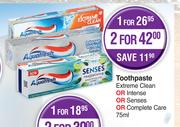 Aquafresh Toothpaste Extreme Clean Or Intense Or Senses Or Complete Care-75ml