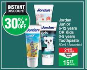 Jordan Junior 6-12 Years Or Kids 0-5 Years Toothpaste Assorted-50ml Each