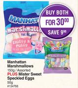 Manhattan Marshmallows 150g Plus Mister Sweet Speckled Eggs 50g-Both For