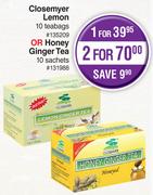 Closemyer Lemon Or Honey Ginger Tea-For 1 x 10 Sachets Each