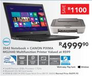 Dell 3542 Notebook + Canon Pixma MG2440 Multifunction Printer