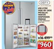 Defy 698ltr Side-By-Side Metallic Water Dispenser Fridge