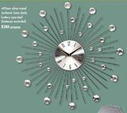 495mm Silver Metal Sunburst Gem Clock