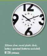 300mm Silver, Round Plastic Clock