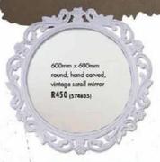 600x600mm Round, Hand Carved, Vintage Scroll Mirror