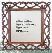 600x600mm Square, Hand Carved Mirror