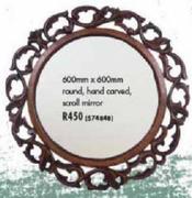 600x600mm Round, Hand Carved, Scroll Mirror