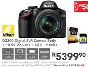 Nikon D3200 Digital SLR Camera Body+ 18-55 DX Lens+8GB+ Adobe