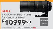 Sigma 150-500mm F5-6.3 Lens For Canon Or Nikon