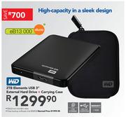 WD 2TB Elements USB 3" External Hard Drive+Carrying Case