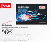 Bitdefender Internet Security 1 User Scratch Card For HDD Bundle