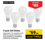 Light Worx 5 Pack A60 Globes-Per Pack