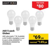 Light Worx A60 5 Pack Globes-Per Pack