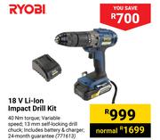 Ryobi 18V Li-Ion Impact Drill Kit