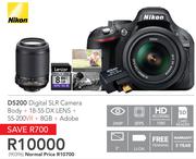 Nikon D5200 Digital SLR Camera Body+ 18-55 DX Lens+ 55-200VR+8GB+ Adobe