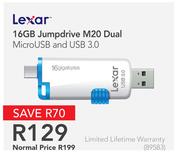 Lexar 16GB Jumpdrive M20 Dual MicroUSB and USB 3.0