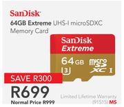 SanDisk 64GB Extreme UHS-I MicroSDXC Memory Card