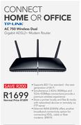 TP-Link AC 750 Wireless Dual Gigabit ADSL2 + Modem Router