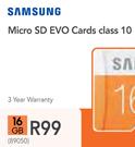 Samsung Micro SD 16GB Evo Cards Class 10