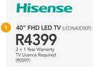 Hisense 40" FHD LED TV LEDN40D50P