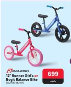 Raleigh 12" Runner Girl's Or Boy's Balance Bike-Each