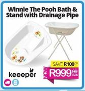 Keeper Winnie The Pooh Bath & Stand With Drainage Pipe-Each