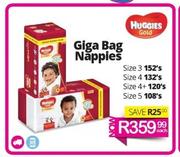 Huggies Giga Bag Nappies Size 3 152's, Size 4 132's, Size 4+ 120's Or Size 5 108's-Each