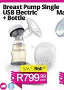 Baby Leo Breast Pump Single USB Electric + Bottle-Each