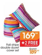 Fall Stripe Queen Duvet Cover Set+ 2 Free Standard Pillowcases