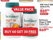 Bettaway Mega C 1000 Value Pack Tablets 60 Plus 30 Free