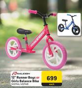 Raleigh 12" Runner Boys Or Girls Balance Bike-Each