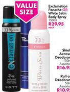 Exclamation Panache or White Satin Body Spray-150ml Each