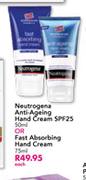 Neutrogena Ani-Ageing Hand Cream SPF25 50ml or Fast Absorbing Hand Cream 75ml-Each