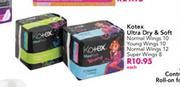 Kotex Ultra Dry & Soft Normal Wings-10, Young Wing-10, Normal Wings-12, Super Wings 8's Pack-Each