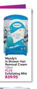 Mandy's In-Shower Hair Removal Cream 135ml + Exfoliating Mitt