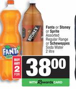 Fanta Or Stoney Or Sprite Assorted Regular Range Or Schweppes Soda Water-For Any 2 x 2Ltr