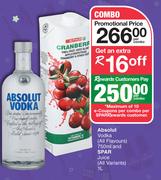 Absolut Vodka (All Flavours) 750ml & Spar Juice (All Variants) 1L-Per Combo