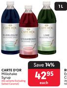 CARTE D'OR Milkshake Syrup-1Ltr Each