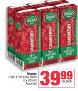 Rhodes 100% Fruit Juice Blend Assorted-6 x 200ml Per Pack
