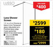 Lusso Luna Shower Screen-1.2m x 2m
