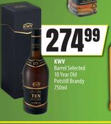 KWV Barrel Selected 10 Year Old Potstill Brandy-750ml